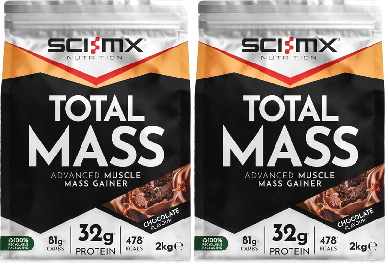 SCI-MX Total Mass - Advanced Muscle Mass Gainer Protein Powder - Muscle Growth & Weight Gain - Chocolate • 32g Protein + 478 Calories per Serving • 2kg (Pack of 2)