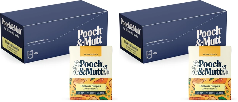 Pooch & Mutt - Chicken & Pumpkin, Complete Wet Dog Food Grain Free, Dry Dog Food Topper, 12x375g (packaging may vary) (Pack of 2)