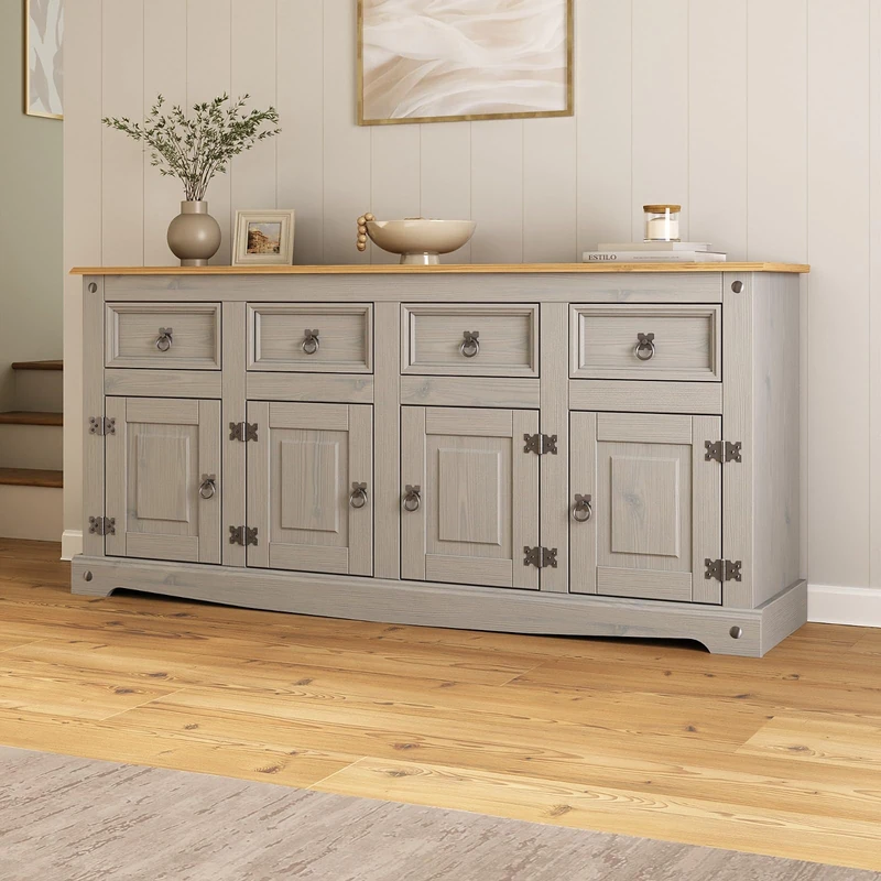 Corona Grey Sideboard 4 Door 4 Drawer Large Painted Mexican Solid Pine