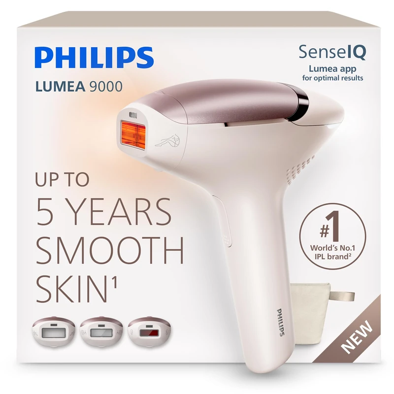Philips Lumea 9000 IPL Hair Removal Device - Long-Lasting Salon-Like Laser Hair Removal Alternative, Easy Home Use, Medical Grade Safety, 3 Attachments for Body, Face & Sensitive Areas, BRI878/02