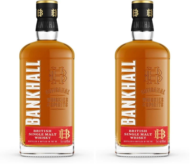 Bankhall Single Malt Whisky 1L | 40% | Aged in Bourbon oak and new oak casks | Sweet vanilla with smooth oaky spice (Pack of 2)