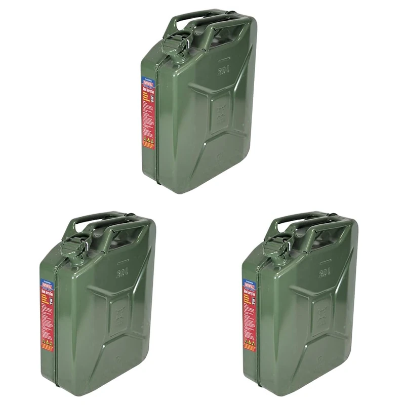 Faithfull 20 Litre Metal Jerry Can – UN & TUV/GS Certified Fuel Container, Carbon Steel Construction, Painted Inside & Out with Lockable Cap, Triple Handle, Gasket Seal & Breather Pipe – Green, 20L