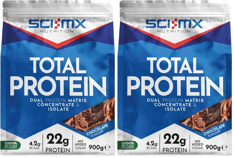 SCI-MX Total Protein - Dual Concentrate & Isolate Powder - Lean Muscle Development - Chocolate • No Added Sugar • 4.2g BCAAs • 900g (Pack of 2) - Image 1