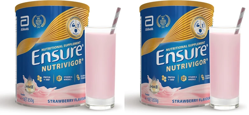 Ensure NutriVigor Nutritional Shake – Strawberry Flavour – 850g – Food Supplement with Protein, HMB & 27 Vitamins & Minerals – Supports Strength, Energy & Immunity – With Vitamin D, C & B (Pack of 2)