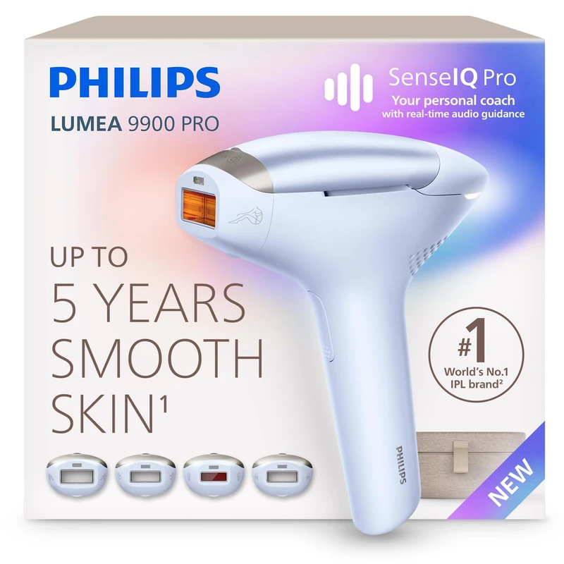 Philips Lumea 9900 Pro IPL Hair Removal Device - Long-Lasting Salon-Like Laser Hair Removal Alternative, Easy Home Use, Medical Grade Safety, 4 Attachments for Body, Face, Bikini & Armpits, BRC243/02