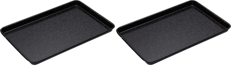 MasterClass Large Baking Tray, Scratch Resistant Vitreous Enamel and Induction Safe, 1 mm Thick Steel, 39 x 27 cm, Black (Pack of 2)