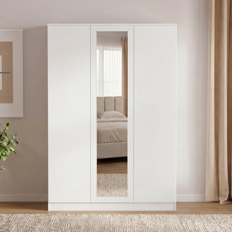 Vida Designs Denver 3 Door Mirrored Wardrobe | White | 170H x 116W x 54D cm | Modern Bedroom Furniture | With Storage Shelf & Hanging Rail | Large Capacity Storage
