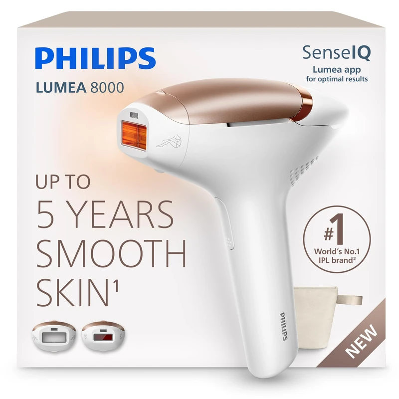 Philips Lumea 8000 IPL Hair Removal Device - Long-Lasting Salon-Like Laser Hair Removal Alternative, Easy Home Use, Medical Grade Safety, 2 Attachments for Body and Face, BRI873/02