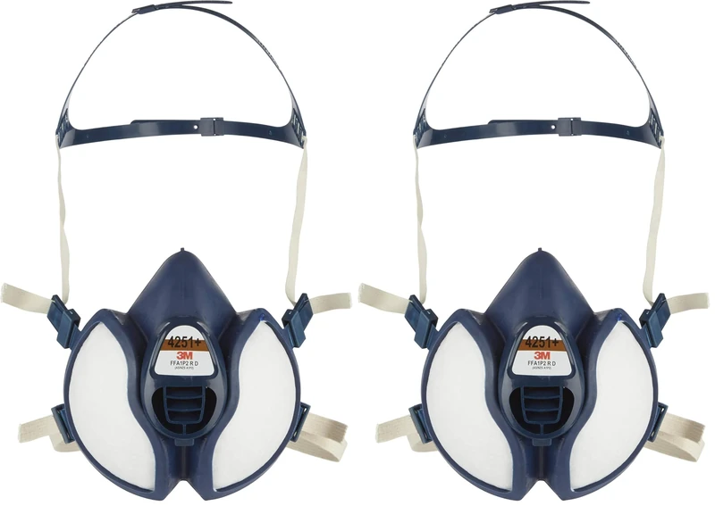 3M Maintenance Free Half Mask 4251+, Reusable Respirator, FFA1P2 R D Filters, Multicoloured, One Size (Pack of 2) - Image 1