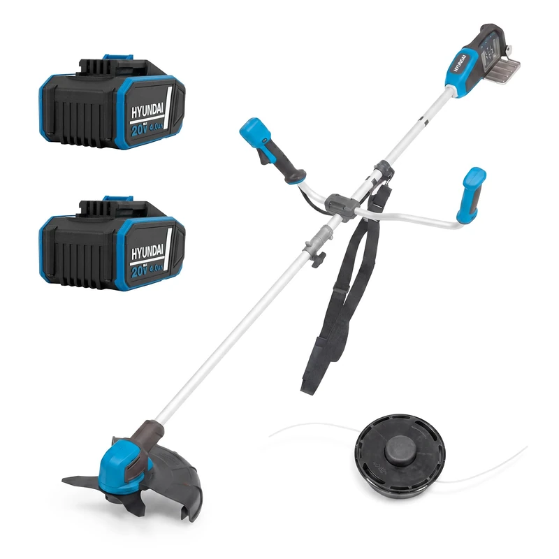 Hyundai 40V (2x20V) Brushless Cordless Brush Cutter & Grass Trimmer, 2-in-1 Garden Multi Tool, 34cm Trimmer & 25.5cm Steel Blade Cutter, Split Shaft, 3 Speeds, 2x4.0Ah Batteries