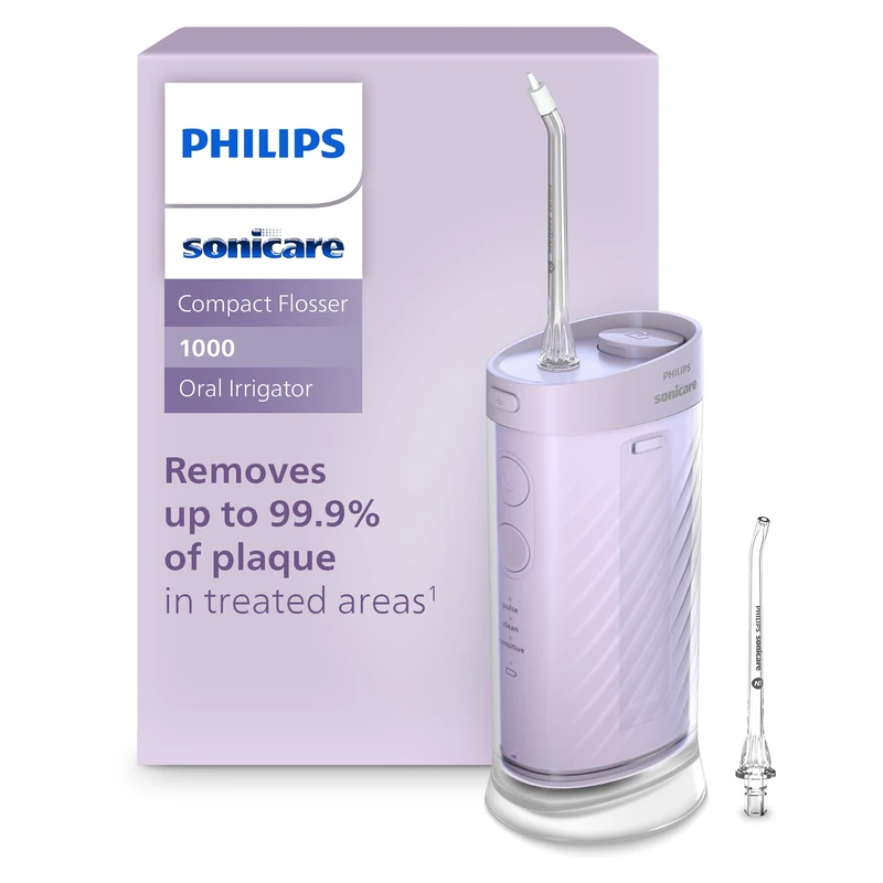 Philips Sonicare Compact Flosser 1000, Portable Water Flosser with 3 Flossing Modes, IPX7 Waterproof Oral Irrigator, Travel Friendly, Purple, Model HX3333/23
