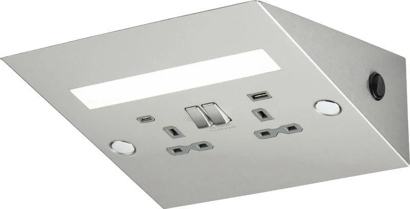 13A 2G SP Under Cabinet Socket with Dual USB A+C and Built In 5W LED Strip Light