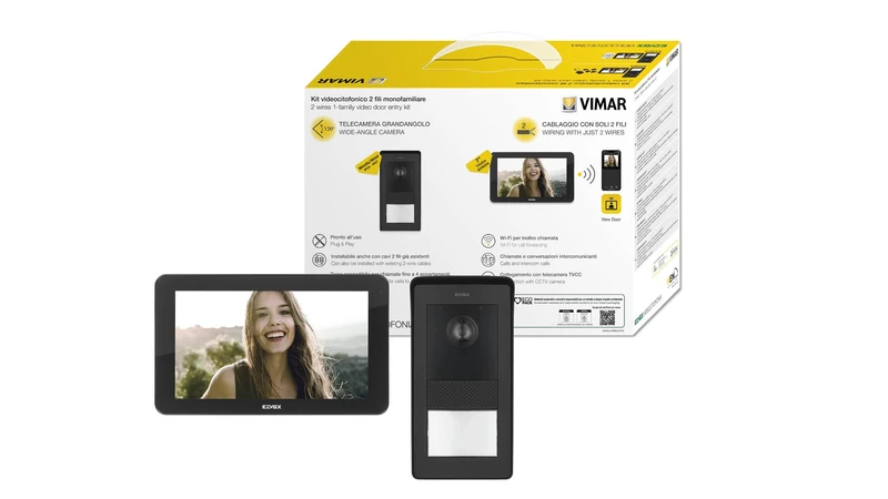 Vimar K42975 Wall Door Phone Kit 7" Color Wi-Fi Touch Hands-Free Touch Video Door Phone Kit 1 Button 1 Power Supply 40103 with Wall Mounting Brackets Black