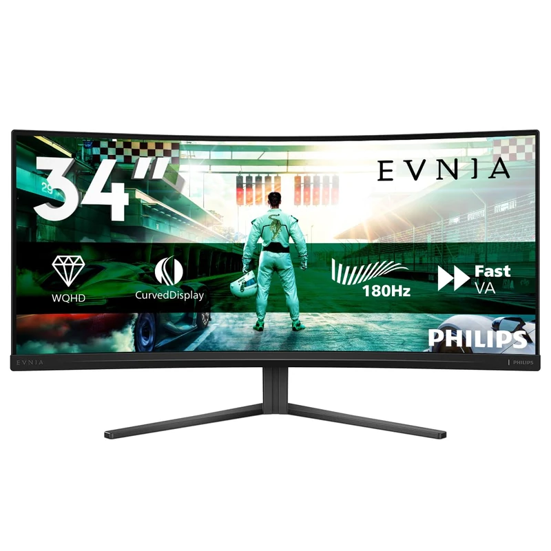 Philips Evnia 34M2C3591L 34 inch UW-QHD Gaming Monitor Curved, 180Hz, Fast VA Panel, 1ms GtG, HDR10, FreeSync Premium, (3440x1440 HDMI 2x 2.0 DP 1x 1.4 ) White - Image 1