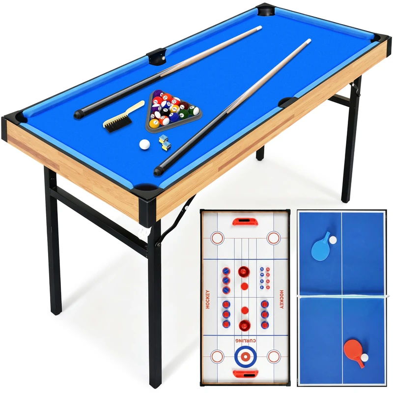 SereneLife 4 in 1 Multi Game Table, 4’x2’ Folding Portable Sports Arcade with Accessories, Ping Pong, Air Hockey,Pool Billiards, and Shuffleboard, For Family, Kids and Adults, Indoor and Outdoor Games