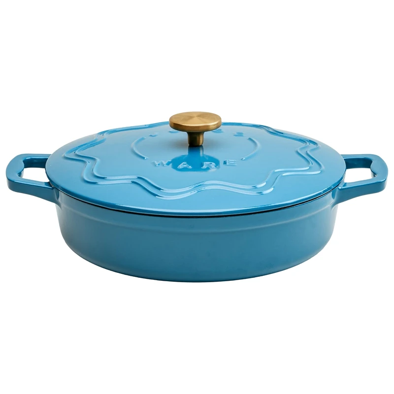 Judgeware Shallow Cast Iron Dutch Oven Casserole Dish with Lid (Blue)