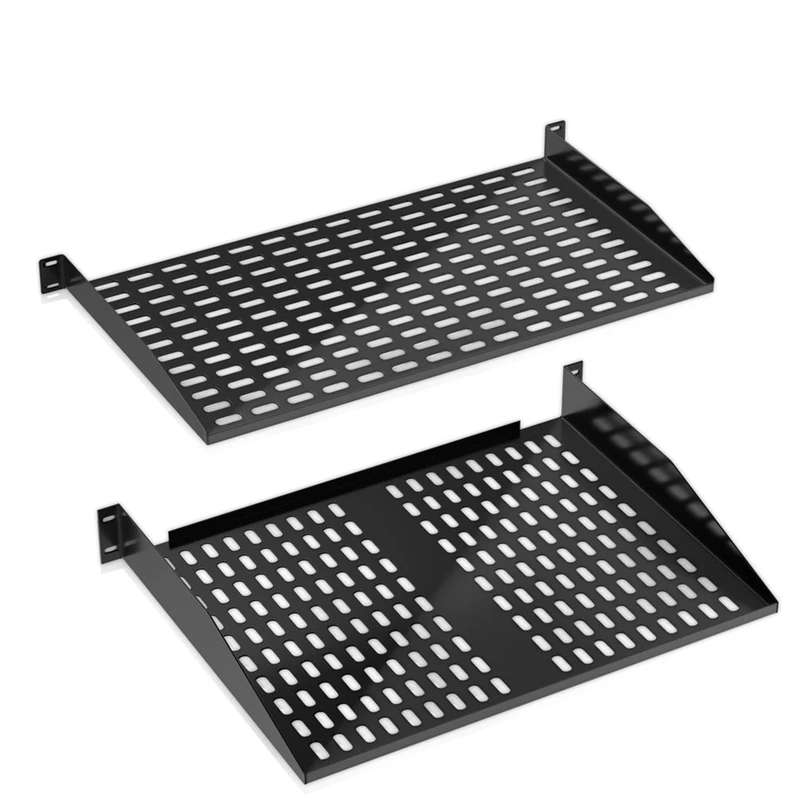 Pyle 19 Inch 2U Server Rack Shelf 2 Pack Vented Cantilever Rack Mount Tray for Network Equipment, Universal Rack Shelf for AV, IT, Studio & Server Cabinets