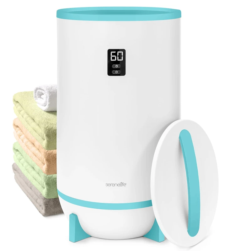 SereneLife Towel & Blanket Warmer, One Touch Portable Bath Towel Warmer with Fragrant Disc Holder, Timer (15, 30, 45, or 60 minutes) and LED Display, Auto Shut Off, Ideal for Bathroom & Spa Use, Blue - Image 1