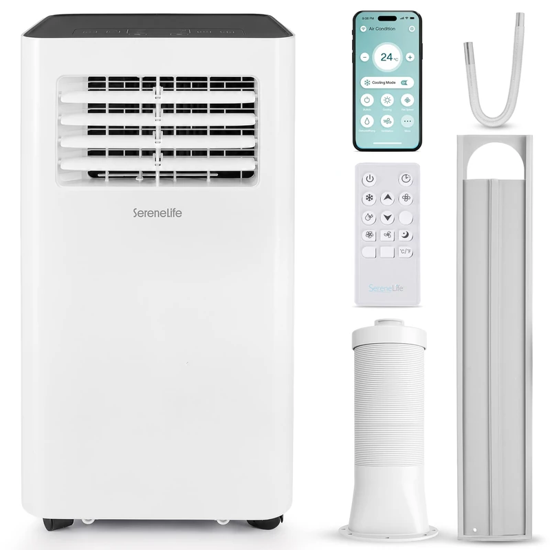 SereneLife 3-in-1 Portable Air Conditioning Unit, 9,000 BTU Mobile Unit, with Built-in Dehumidifier & Fan Modes, Includes Window Mount Kit, WIFI