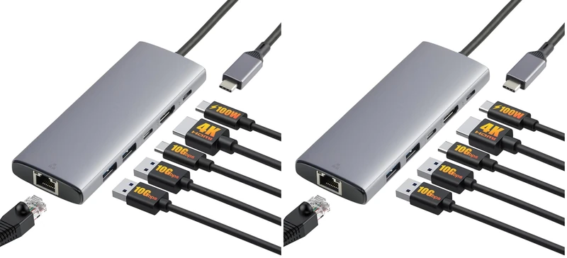 Amazon Basics USB C Hub for PC Laptops, 6-in-1 Multiport Adapter with 100W Max PD Charging, 4K HDMI, 2 USB-A Ports, Ethernet, Type C Data Port (Pack of 2)