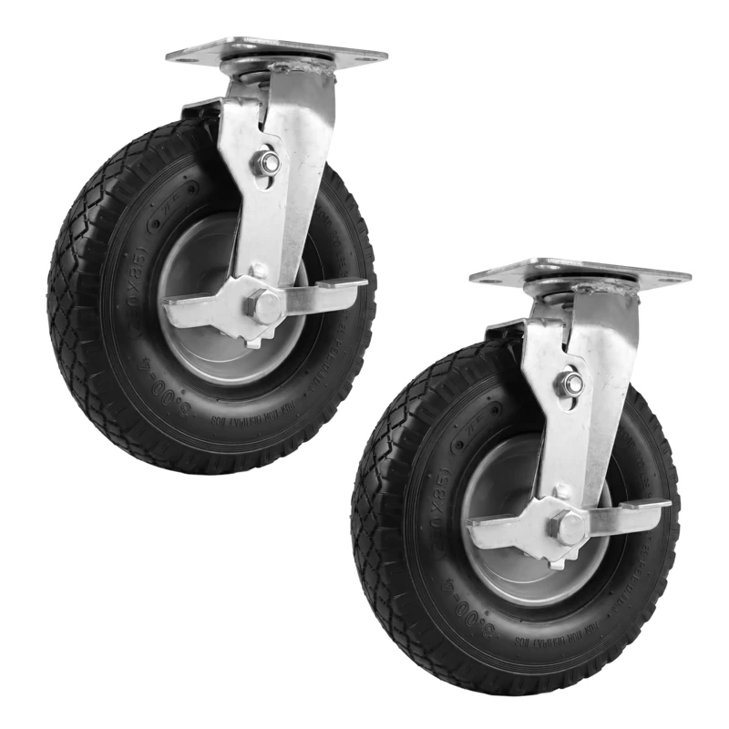 Relaxdays swivel castor with brake, set of 2, 3.00-4, black/silver