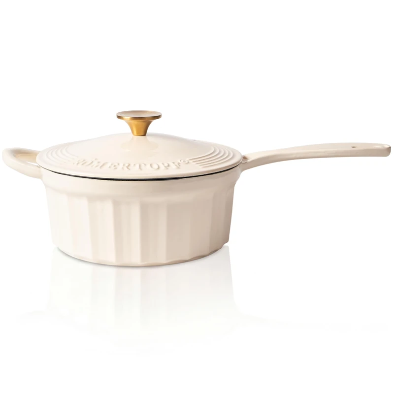 Römertopf Cast Iron Saucepan with Lid 22 cm - Saucepan Enamel Coating, All Hobs Including Induction, Oven-Safe 250 °C, for Risotto Fondue Sauces, PFAS-Free, Cream - Image 1