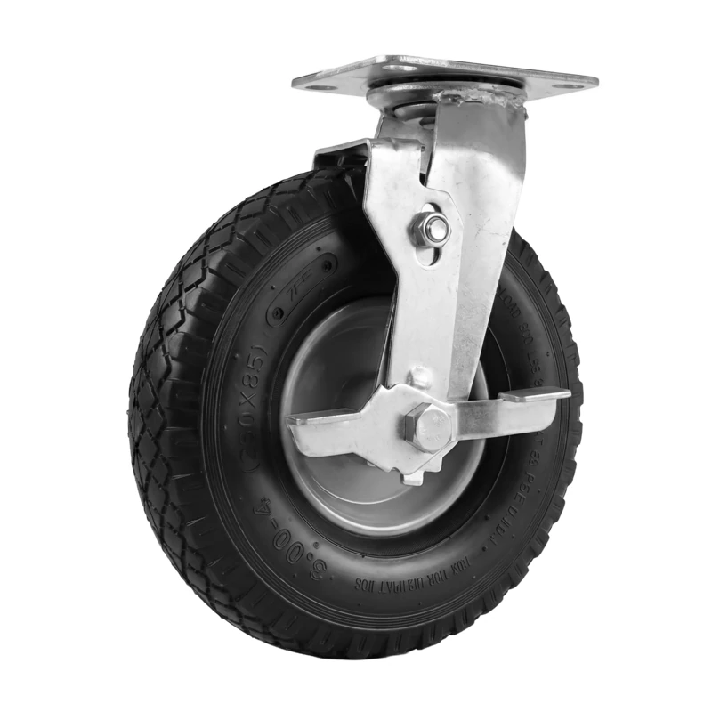 Relaxdays swivel castor with brake, 3.00-4, 120 kg, black/silver