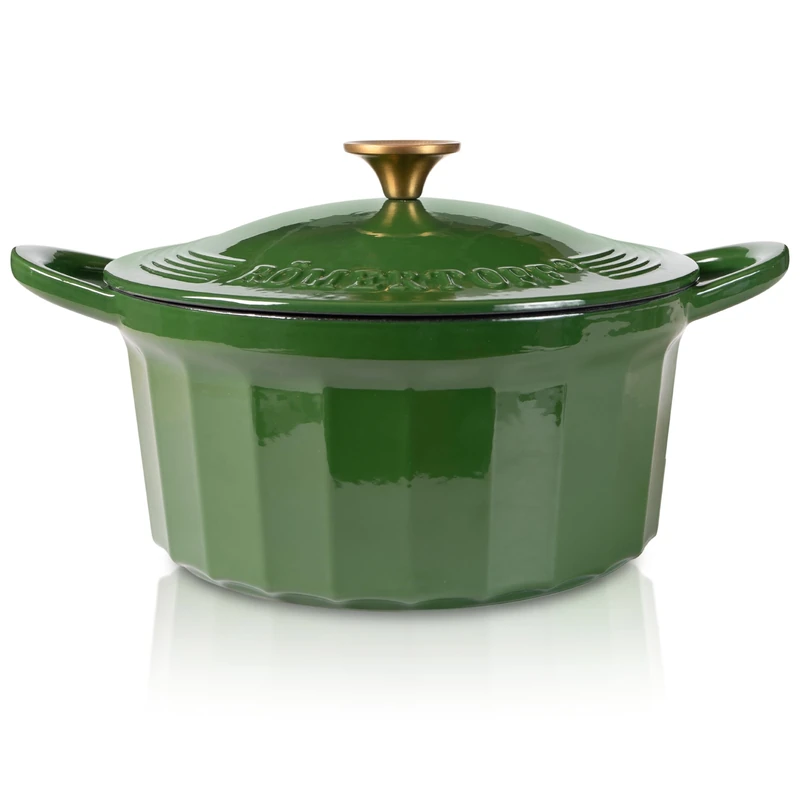 Römertopf Cast Iron Pot with Lid 24 cm - Casserole Pot Enamel Coating, All Hobs Including Induction, Oven-Safe 250 °C, Bread Baking Braising Roasting, PFAS-Free, Green - Image 1