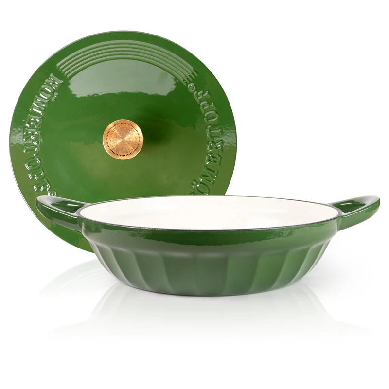 Römertopf Cast Iron Sauté Pan with Lid 28 cm - Saute Pan Enamel Coating, All Hobs Including Induction, Oven-Safe 250 °C, Searing and Braising, PFAS-Free, Deep Green