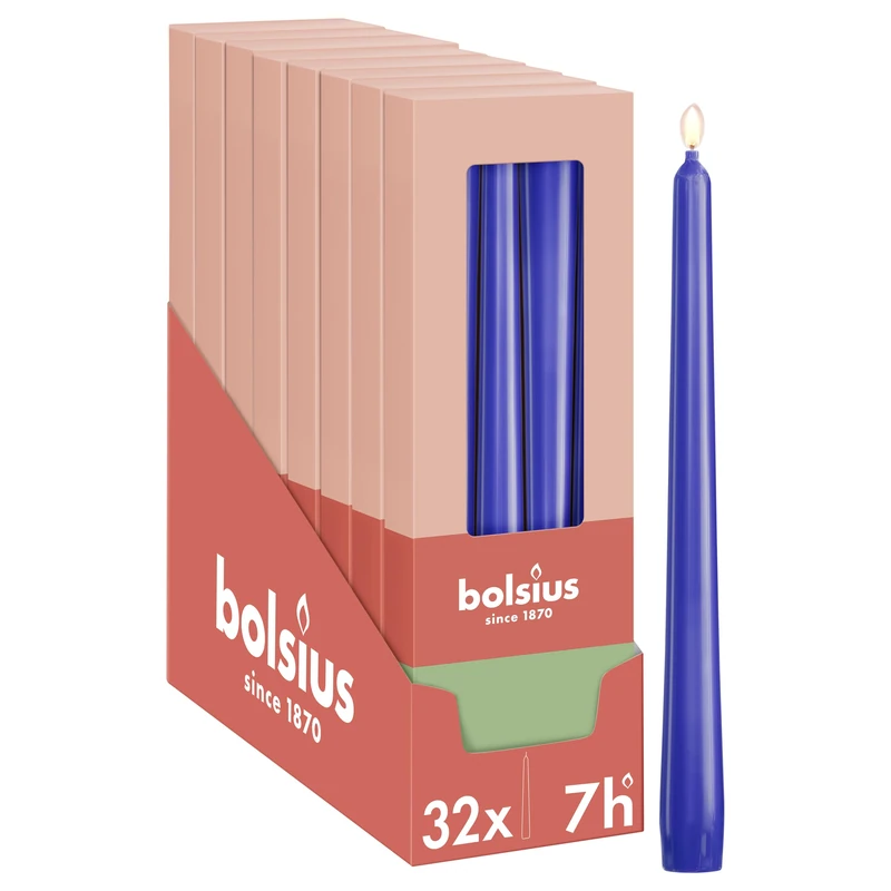 Bolsius Essentials - Smooth Taper Candles - Blue - 9.6 in - Pack of 32-7.5 Hours - Decorative Candles - No Palm Oil - with Natural Plant Wax - Image 1