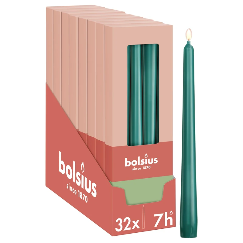 Bolsius - Smooth Taper Candles - Green - 9.6 in - Pack of 32-7.5 Hours - Decorative Candles - No Palm Oil - with Natural Plant Wax - Image 1