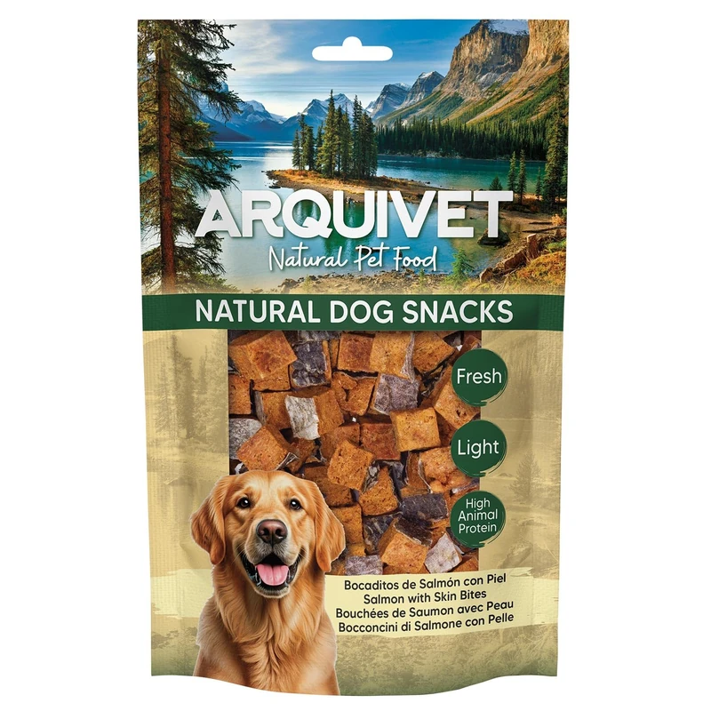 Dog Snacks (Pack of 12) - Salmon Bites with Skin 100g, Natural Dog Snacks - Arquivet - Image 1