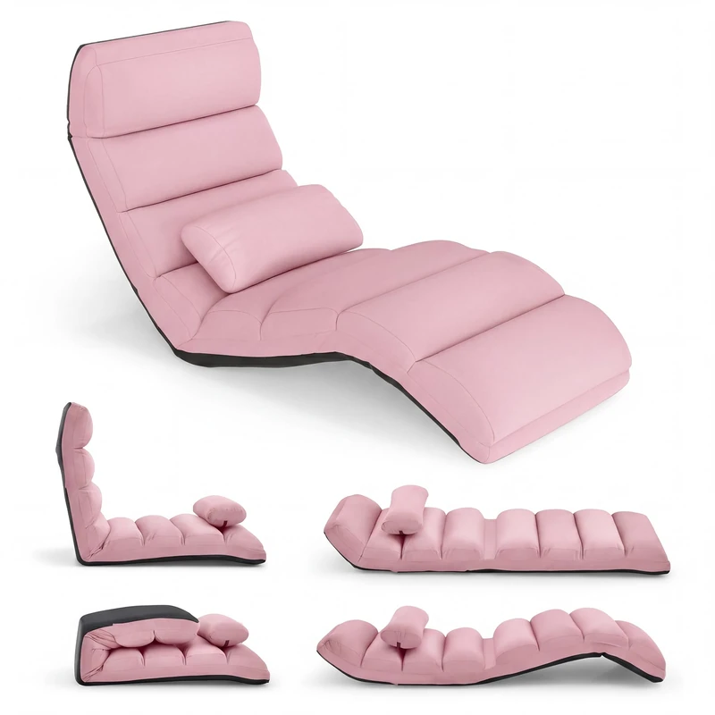 RELAX4LIFE Foldable Lazy Sofa, Floor Sofa Bed with 5-Level Customizable Backrest & Removable Pillow, Armless Lazy Lounge Chair and Sleeper for Living Room Bedroom Salon Office Apartment (Pink)