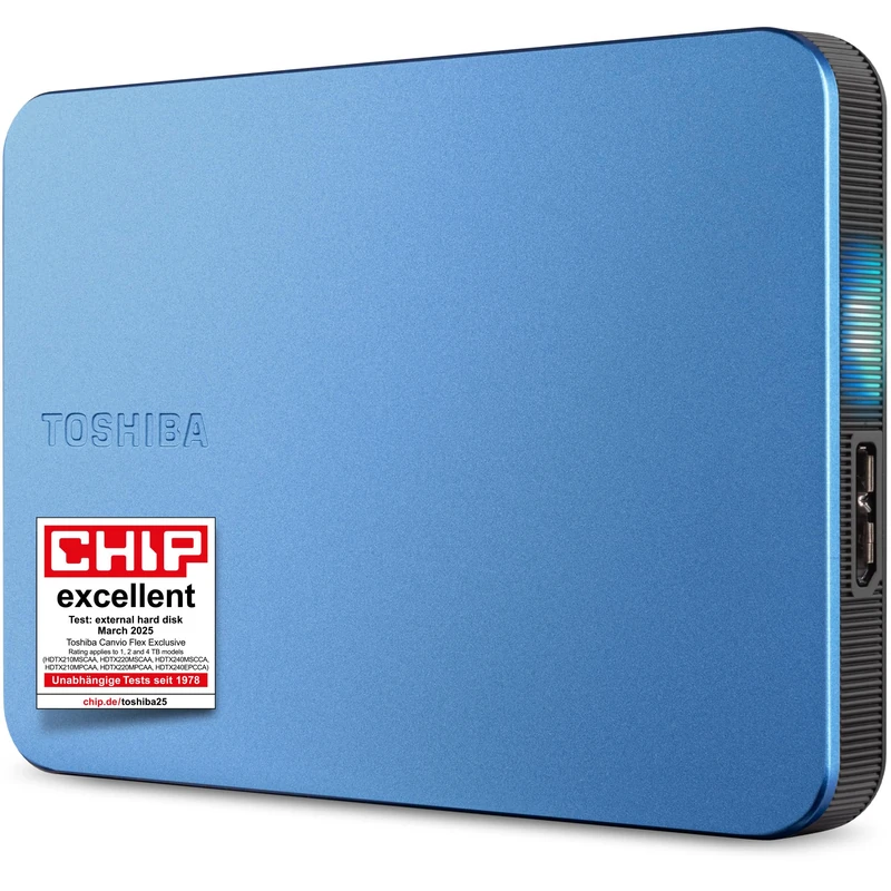 Toshiba Canvio Flex 2TB Portable 2.5’’ External Hard Drive (HDD) for Mac, Windows PC, Smartphone and Tablet Use, Compatible with Most USB-C and USB-A Devices, Warm Silver, Metallic Blue (HDTX220ESCAA)