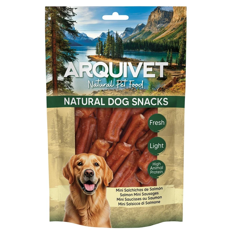 Dog Snacks (Pack of 12) - Mini Salmon Sausages 100gr, Natural Dog Snacks - Arquivet