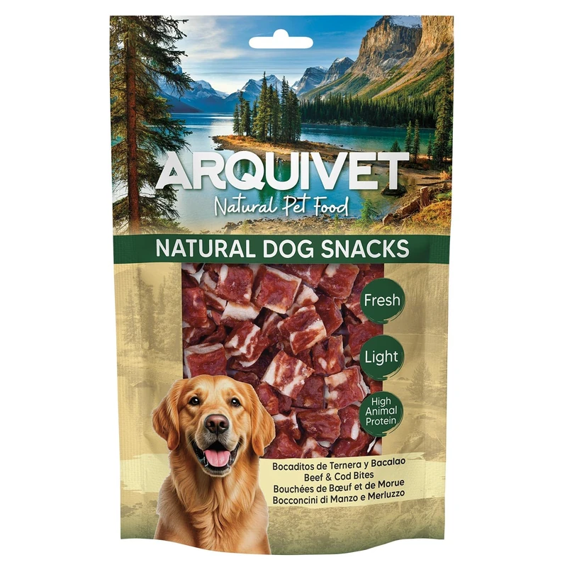 Dog Snacks (Pack of 12) - Beef and Cod Bites 100g, Natural Dog Snacks - Arquivet