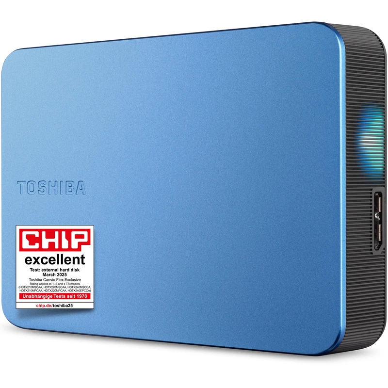 Toshiba Canvio Flex 4TB Portable 2.5’’ External Hard Drive (HDD) for Mac, Windows PC, Smartphone and Tablet Use, Compatible with Most USB-C and USB-A Devices, Warm Silver, Metallic Blue (HDTX240ESCCA) - Image 1