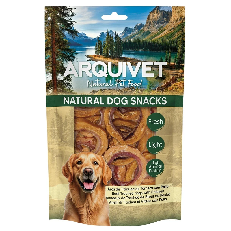 Dog Snacks (Pack of 12) - Beef and Chicken Trachea Rings 100g, Natural Dog Snacks - Arquivet - Image 1