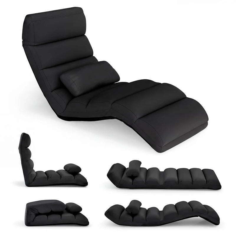 RELAX4LIFE Foldable Lazy Sofa, Floor Sofa Bed with 5-Level Customizable Backrest & Removable Pillow, Armless Lazy Lounge Chair and Sleeper for Living Room Bedroom Salon Office Apartment (Black)