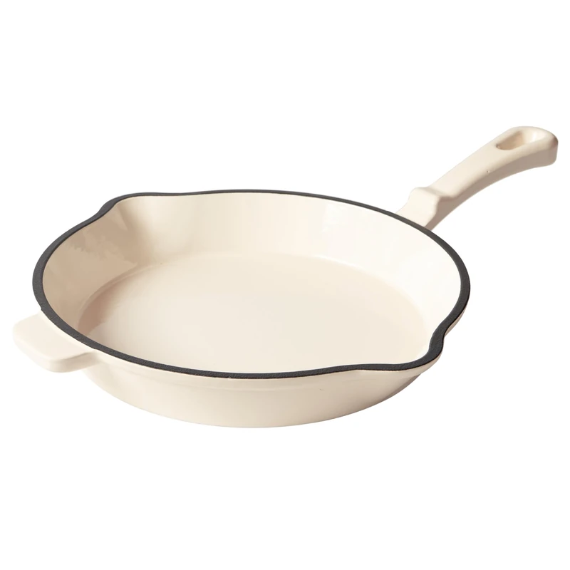 Römertopf Cast Iron Frying Pan 24 cm - Enamel Coating Pan All Hobs Including Induction, Oven-Safe 250 °C, for Steaks Fried Potatoes Fish Frying Frying Dishes, PFAS-Free, Cream