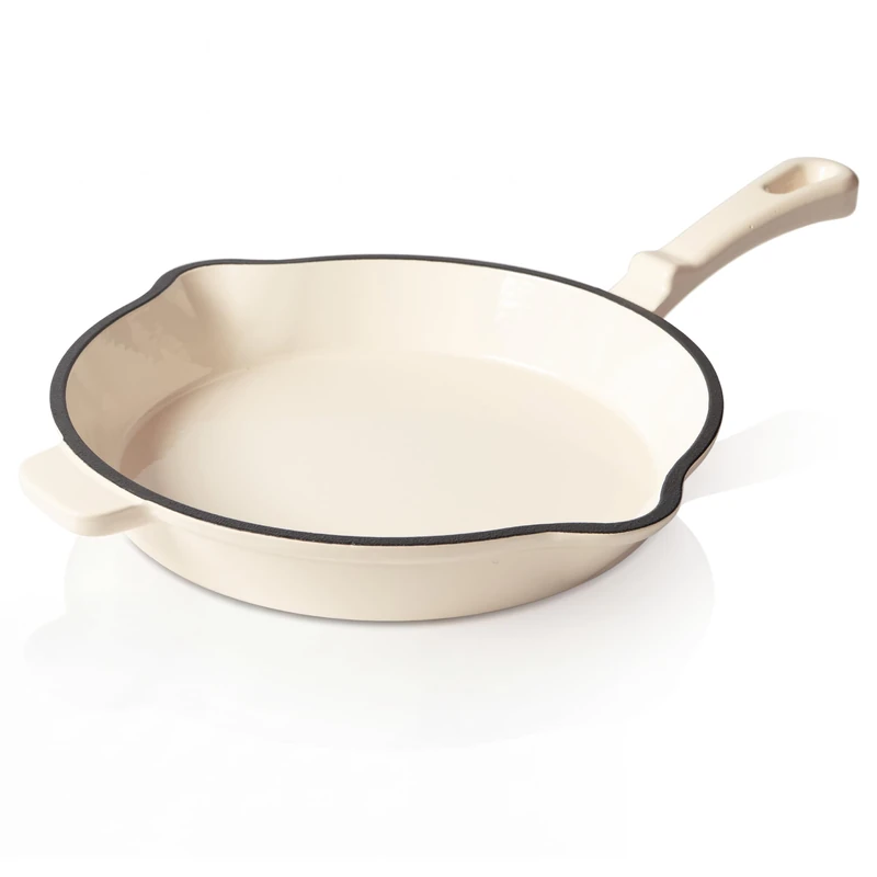Römertopf Cast Iron Frying Pan, 28 cm, Enamel Coating, All Hobs Including Induction, Oven-Safe 250 °C, for Steaks, Fried Potatoes, Fish Frying Dishes, PFAS-Free, Cream