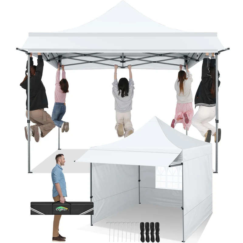 COBIZI 3 x 3 Folding Waterproof Gazebo with Sun Shade and Side Panels UV50 + Outdoor Gazebo Heavy Duty 3 x 3 Outdoor Tent for Garden Car Camping Beach Fairs (3 x 3 m White) - Image 1