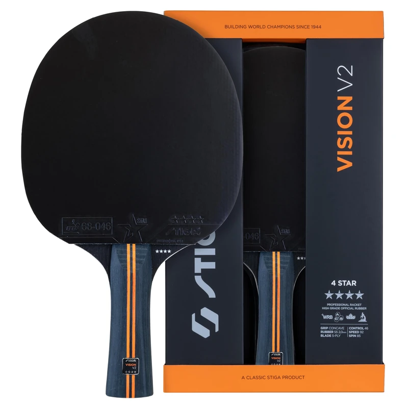 STIGA Vision V2 4-Star Table Tennis Bat – Speed & Control Racket, 5-Ply Blade, Concave Handle, Crystal Technology, ITTF Approved Rubber, 2.0 mm Sponge - Image 1