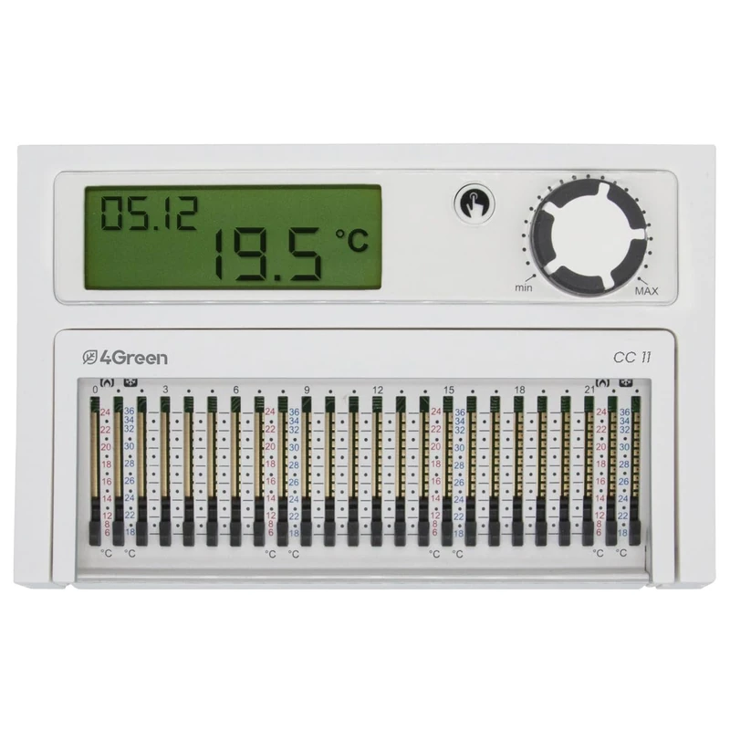 4GREEN CC 11B - Wall Thermostat with Batteries for Boiler, Programmable Daily Thermostat with Sliders, Wall Installation, White