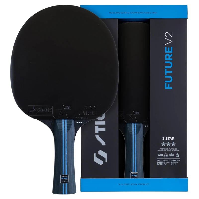 STIGA Future V2 3-Star Table Tennis Bat – Offensive Play Racket, 5-Ply Blade, Concave Handle, WRB Technology, ITTF Approved Rubber, 2.0 mm Sponge