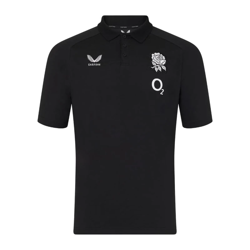 Castore England Rugby Men's Off Pitch Polo, Black, M