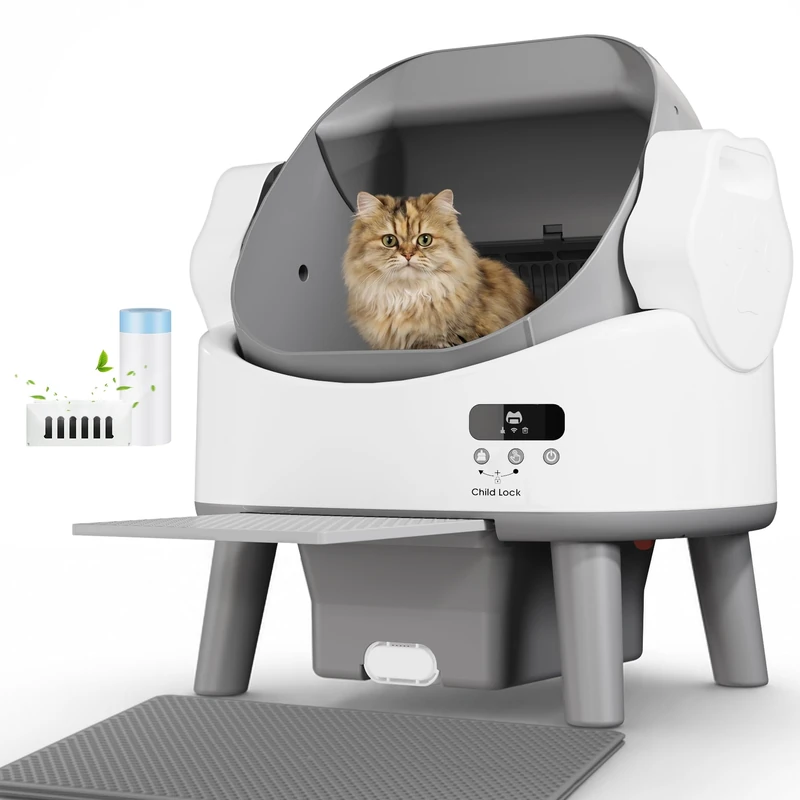 JUMMICO Self Cleaning Cat Litter Box,12L Capacity Automatic Litter Tray for Cats Up to 10kg,Electric Litter Box with Safety Sensors (Infrared+Microwave+Power Protection),Odor Removal for Multi Cat