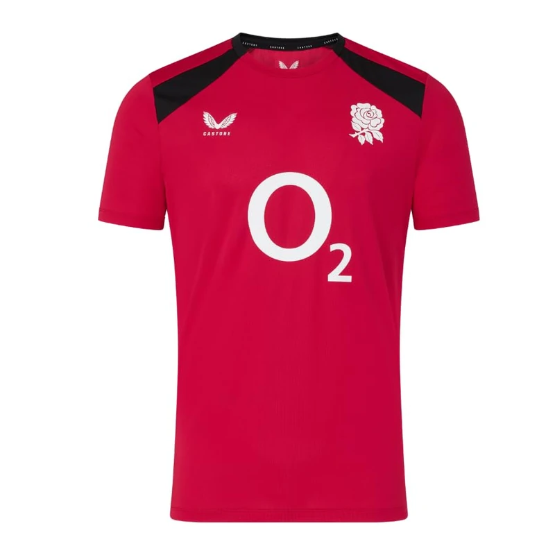 Castore England Rugby Men's Performace Short Sleeve Tee, Persian Red Red, XS