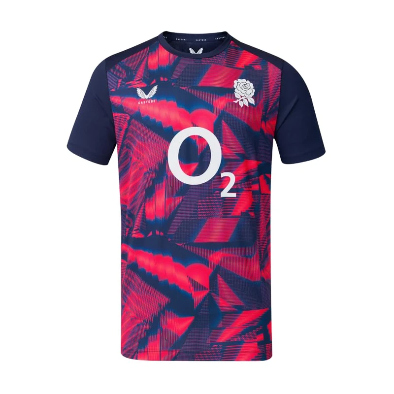 Castore England Rugby Men's Pre Match Short Sleeve Tee, Peacoat, Diva Pink, M