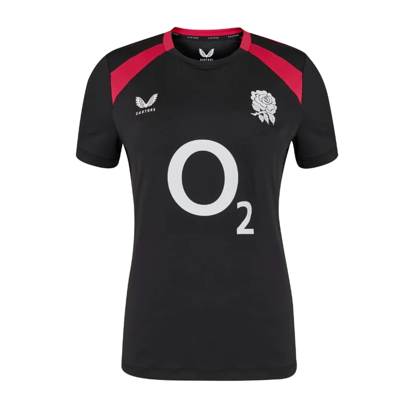 Castore England Rugby Women's Performance Short Sleeve Tee, Black, 12